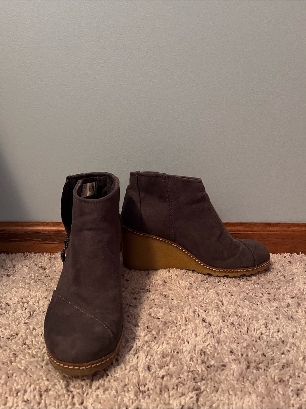 Toms Dark Grey Suede Wedge Ankle Booties